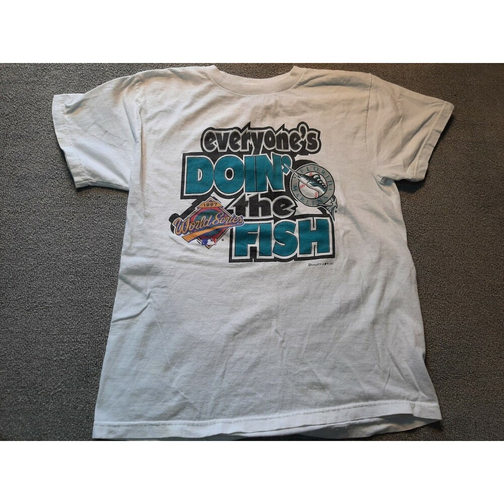 VINTAGE Florida Marlins Shirt youth size 10-12 "Every one's doing the fish"